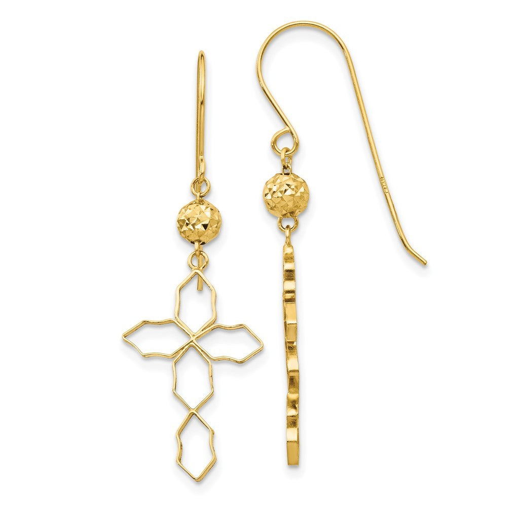 14k Yellow Gold Cross Earrings