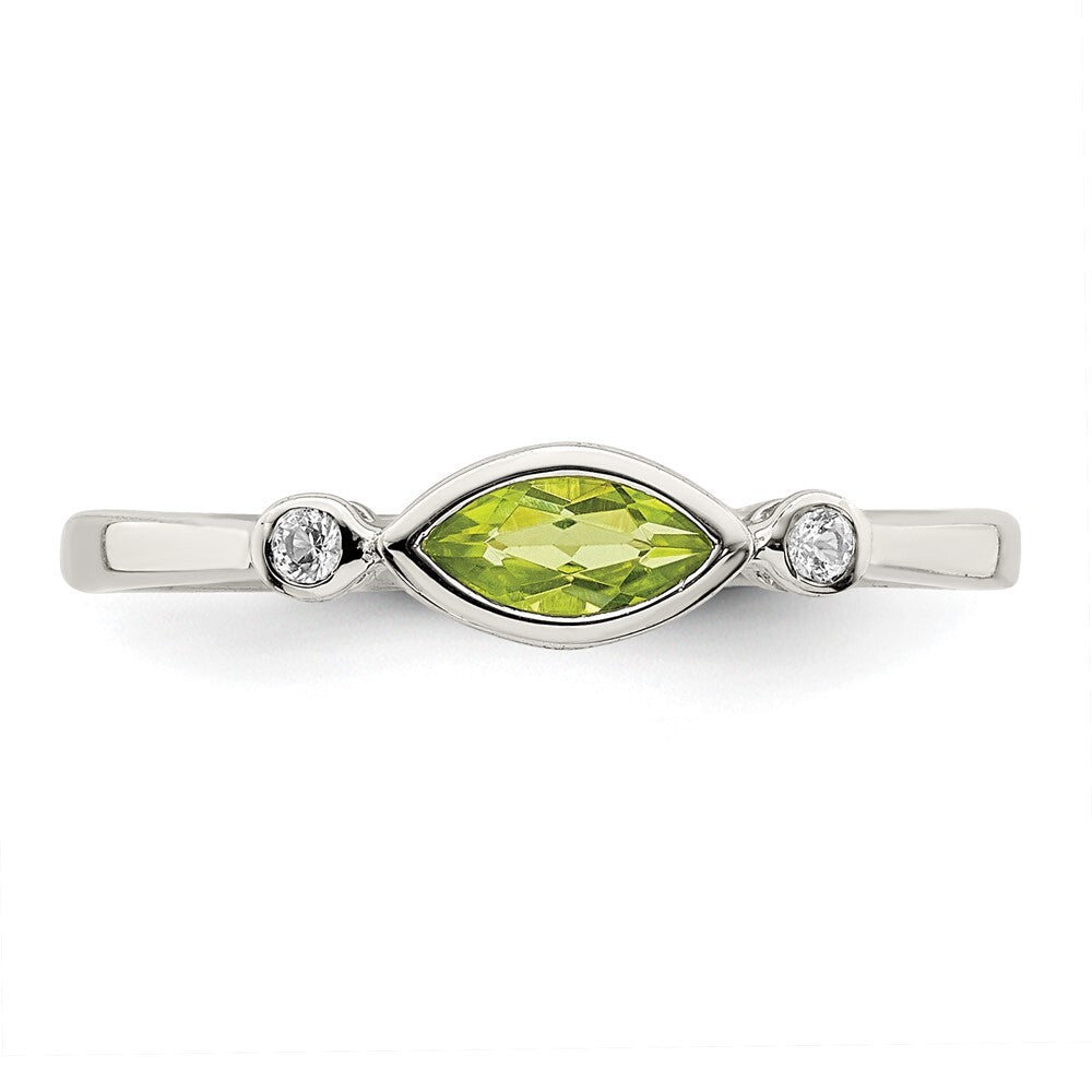 Sterling Silver Rhodium-plated Polished Peridot and White Topaz Ring Size 6
