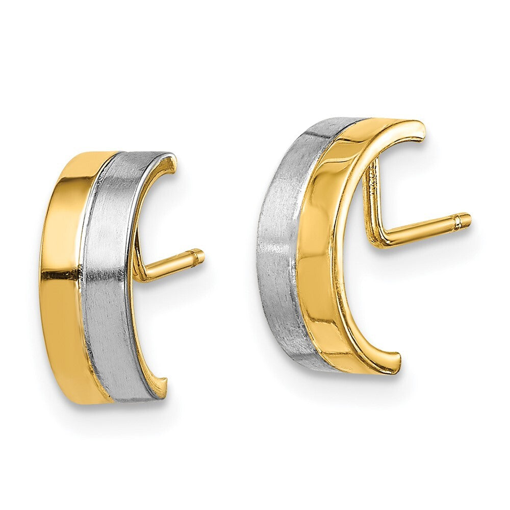 14k Yellow Gold Rhodium Half Circle Stud Earrings Gift for Women
