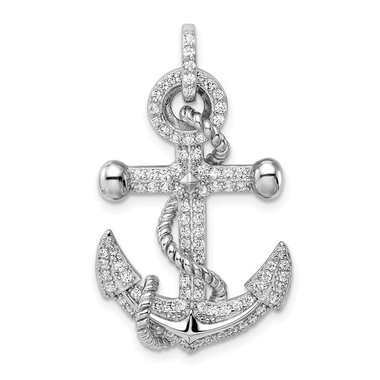 Sterling Silver Rhodium-plated Cubic Zirconia Anchor Pendant