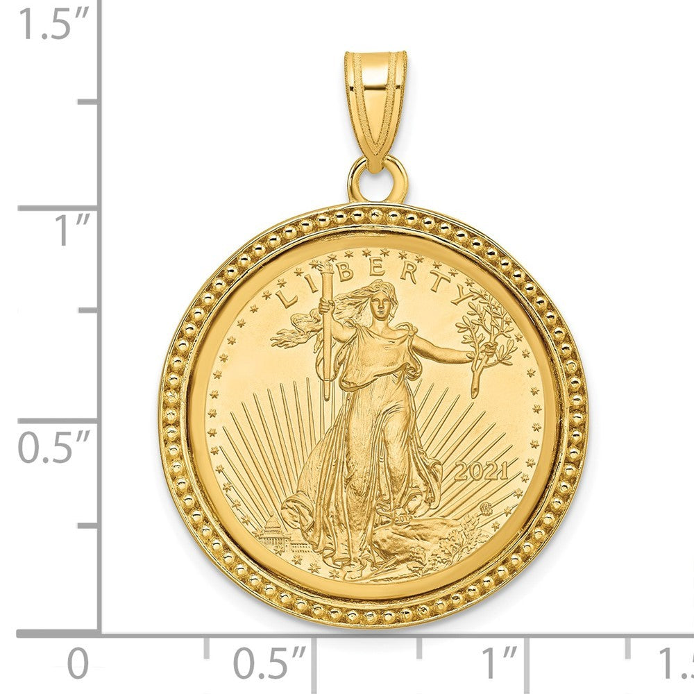14k Yellow Gold Beaded Mounted 1/4oz American Eagle Coin Bezel Pendant