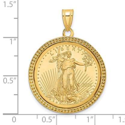 14k Yellow Gold Beaded Mounted 1/4oz American Eagle Coin Bezel Pendant