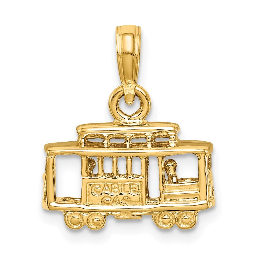 14k Yellow Gold Solid Polished 3-D Trolley Car Pendant