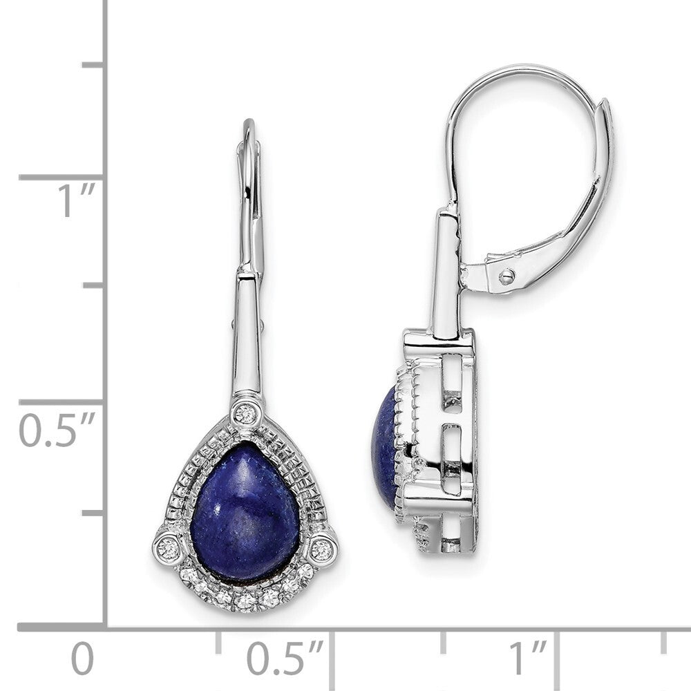14k White Gold Pear Lapis and Diamond Leverback Drop & Dangle Earrings