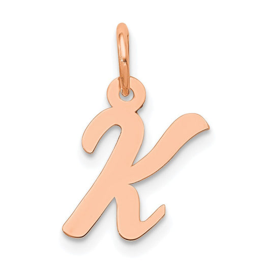 14k Rose Gold Small Script Letter K Initial Charm Pendant for Women