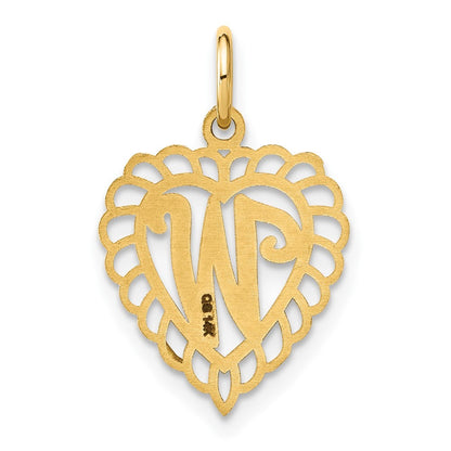 14k Yellow Gold Heart Letter W Charm