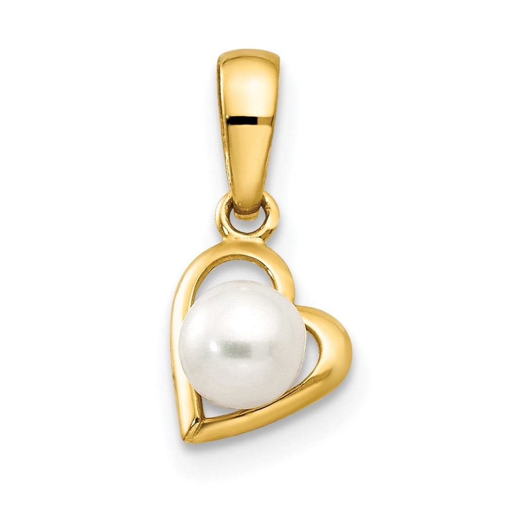 14k Yellow Gold FW Cultured Pearl Children's Heart Pendant