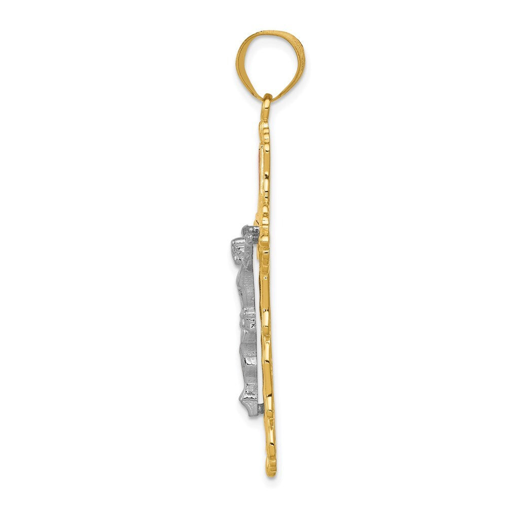 14k Tri-Color Gold Tri-color Diamond-cut Crucifix Pendant for Women