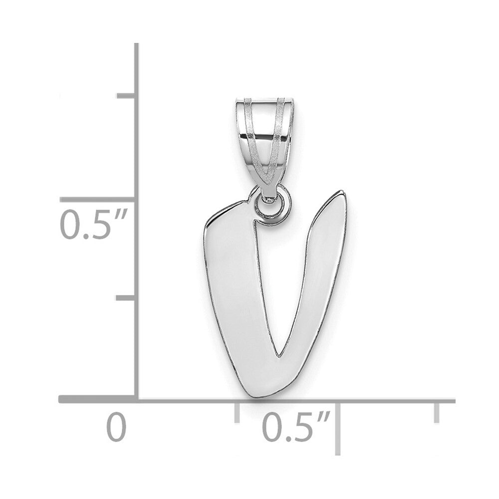 14k White Gold Polished Script Letter V Initial Pendant for Women