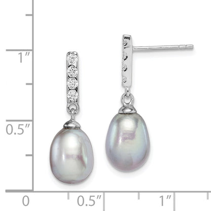 Sterling Silver Grey Teardrop Cultured Pearl & Cubic Zirconia Dangle Earrings