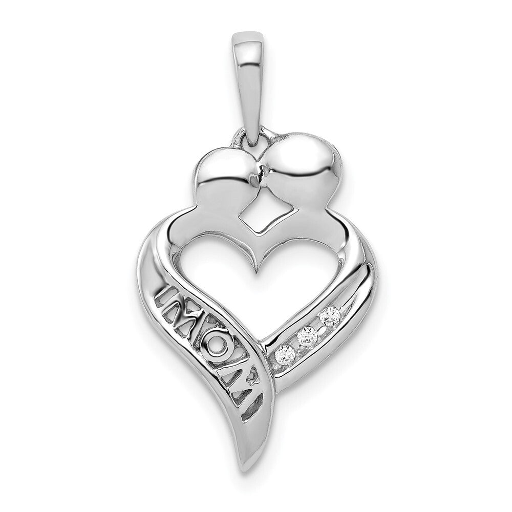 14k White Gold Diamond MOM Heart Pendant for Women