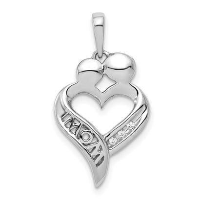 14k White Gold Diamond MOM Heart Pendant for Women