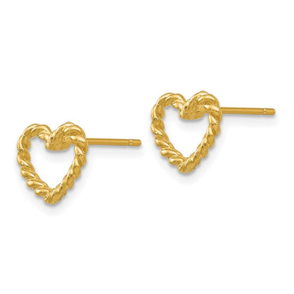 14k Yellow Gold Heart Stud Earrings