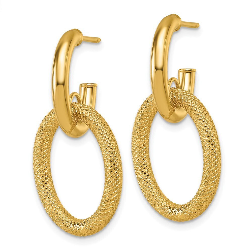 14k Yellow Gold Polished and Textured Post Dangle Earrings
