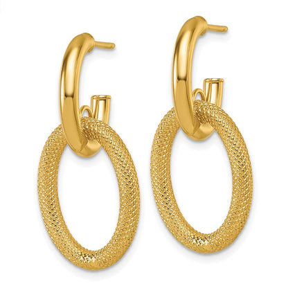 14k Yellow Gold Polished and Textured Post Dangle Earrings