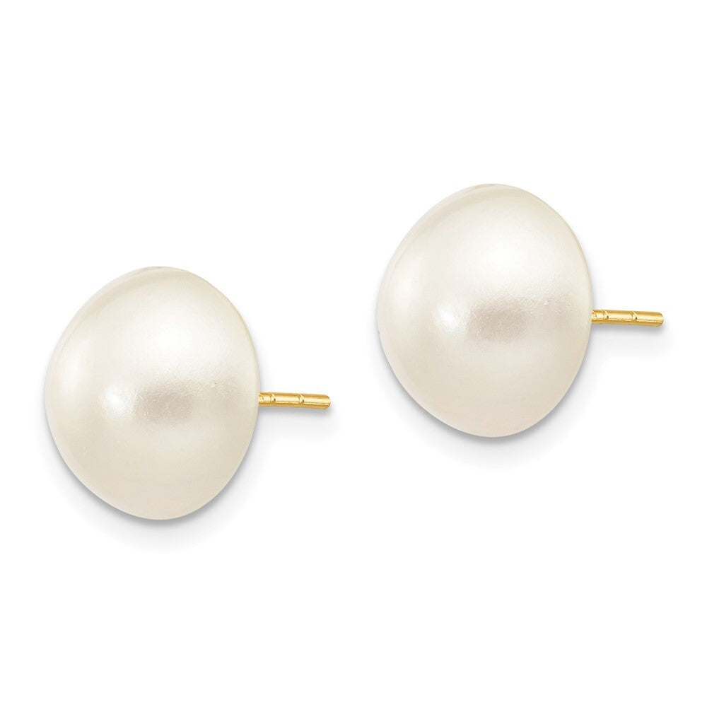14k Yellow Gold 10-11mm White Freshwater Cultured Mabe Pearl Stud Earrings
