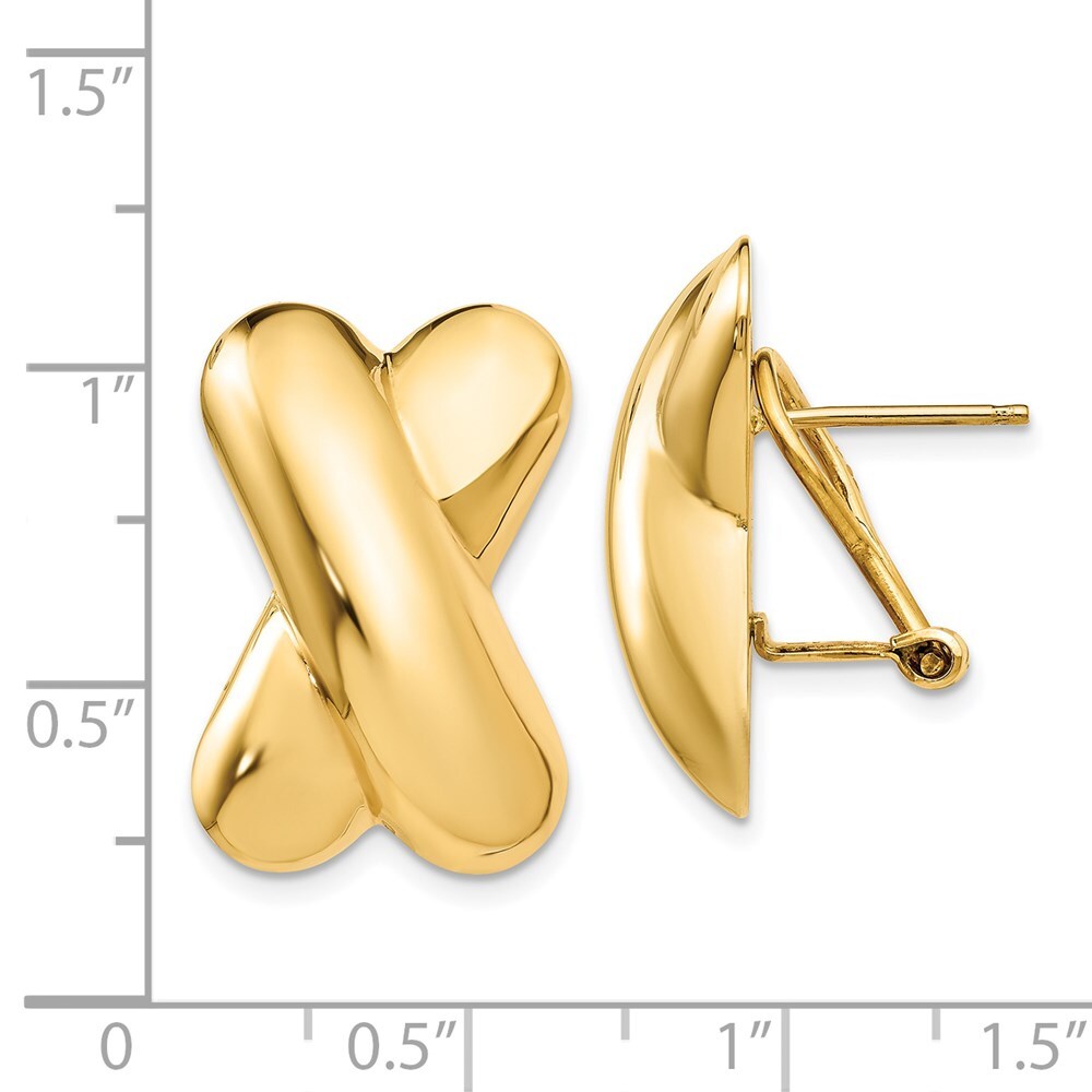 14k Yellow Gold Polished X Omega Back Stud Earrings