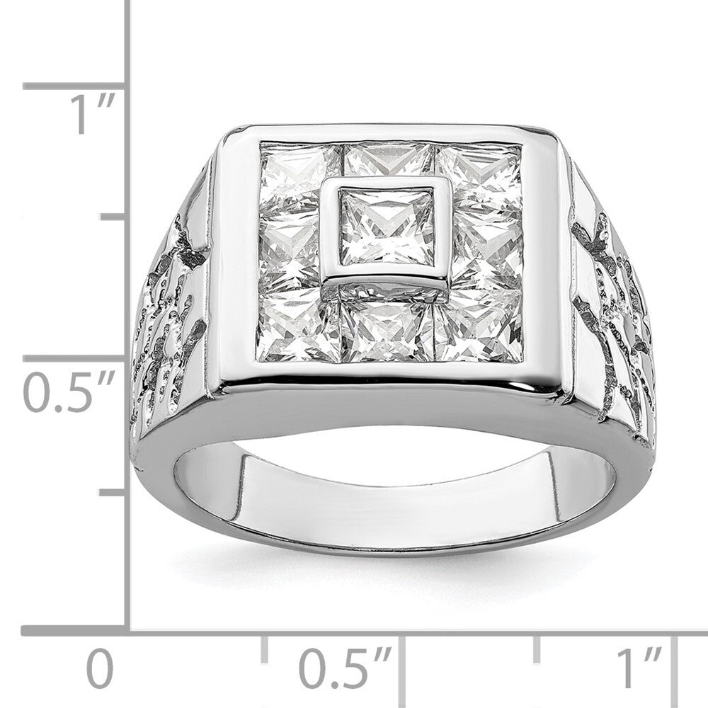 Sterling Silver Rhodium Plated Men's Fashion Cubic Zirconia Ring Size 11