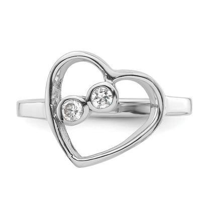 Sterling Silver Rhodium-plated CZ Open Heart Ring Size 8