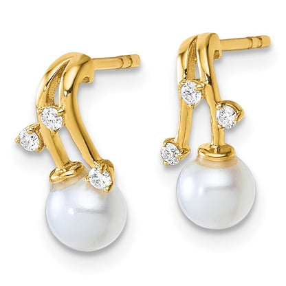 14k Yellow Gold Polished Diamond and Pearl Drop Drop & Dangle Earrings