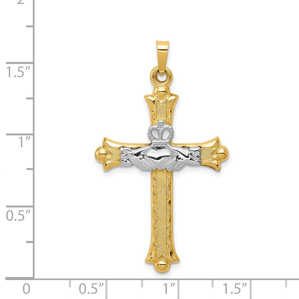 14k Two-tone Gold Claddagh Cross Pendant for Women