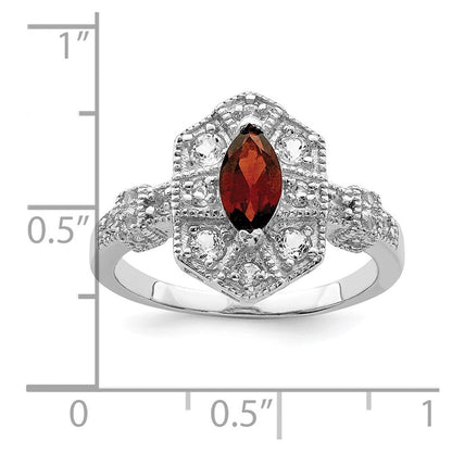 Sterling Silver Rhodium-plated Dark Red Marquise Cubic Zirconia Ring Size 8