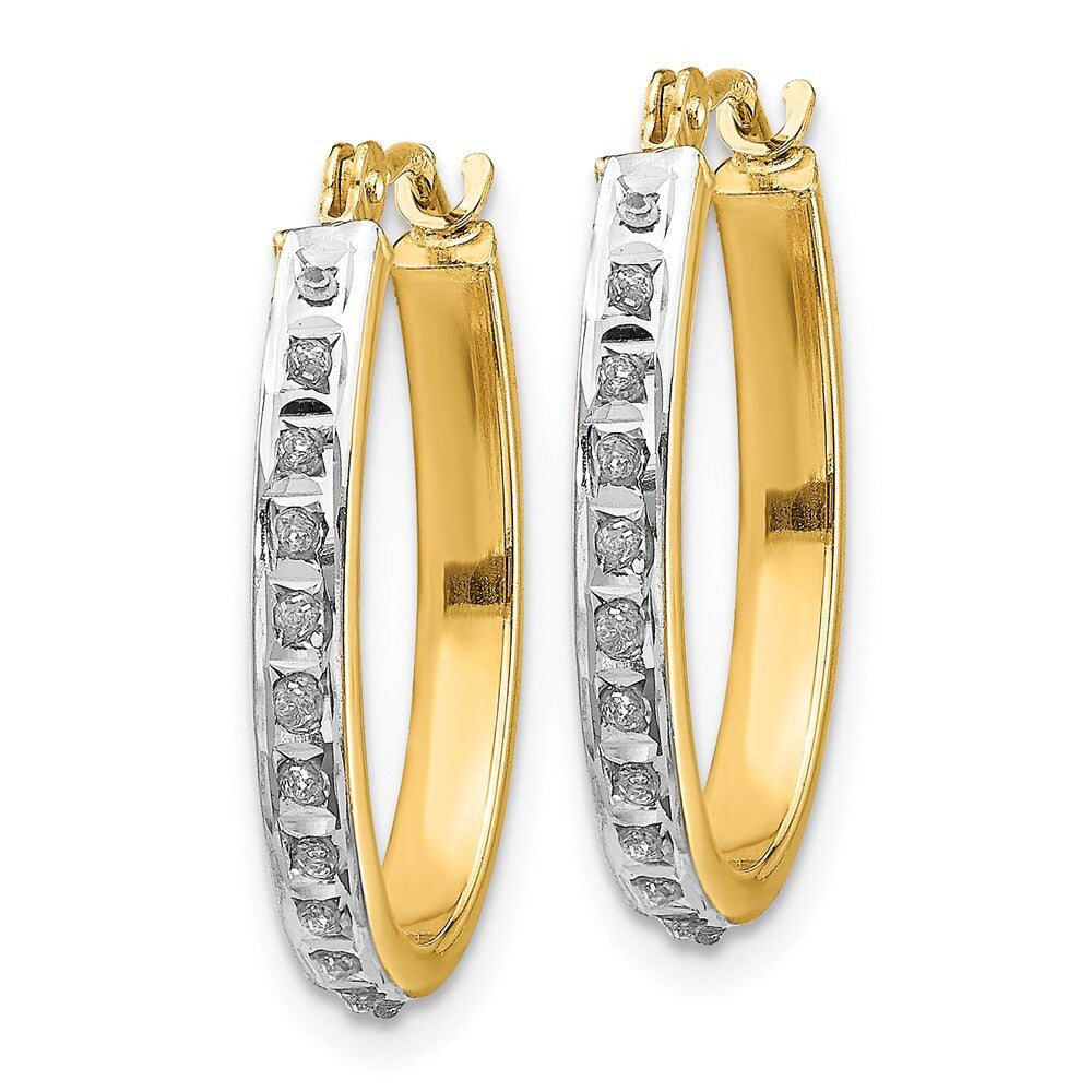 14k Yellow Gold Diamond Fascination Oval Hinged Hoop Earrings Gift for Women