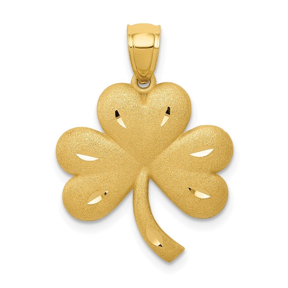 14k Yellow Gold Brushed Diamond-cut Shamrock Pendant