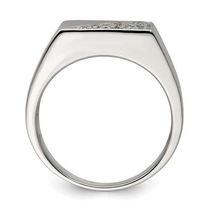 Sterling Silver Rhodium Plated Men's Cubic Zirconia Fashion Ring Size 10