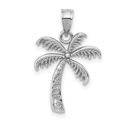 14k White Gold Polished Palm Tree Pendant for Women