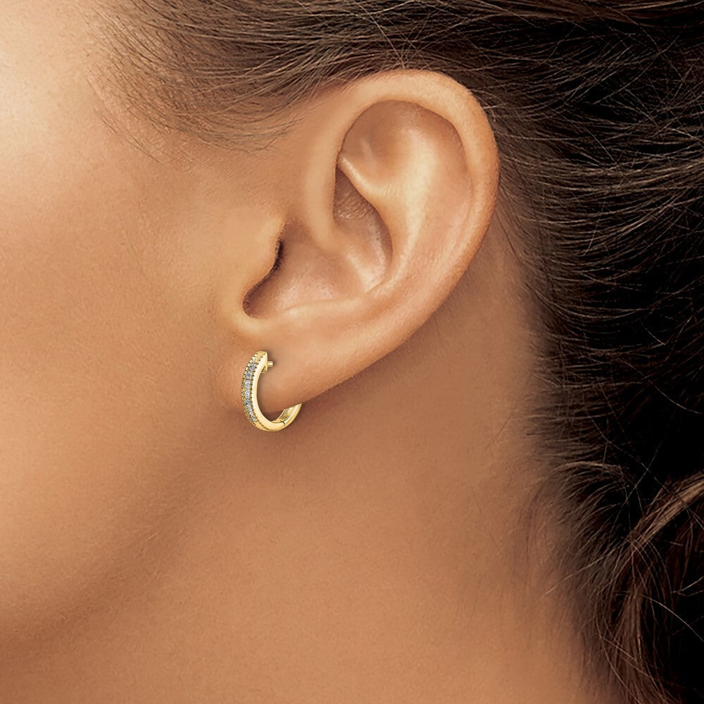 14k Yellow Gold Diamond Hinged Hoop Earrings