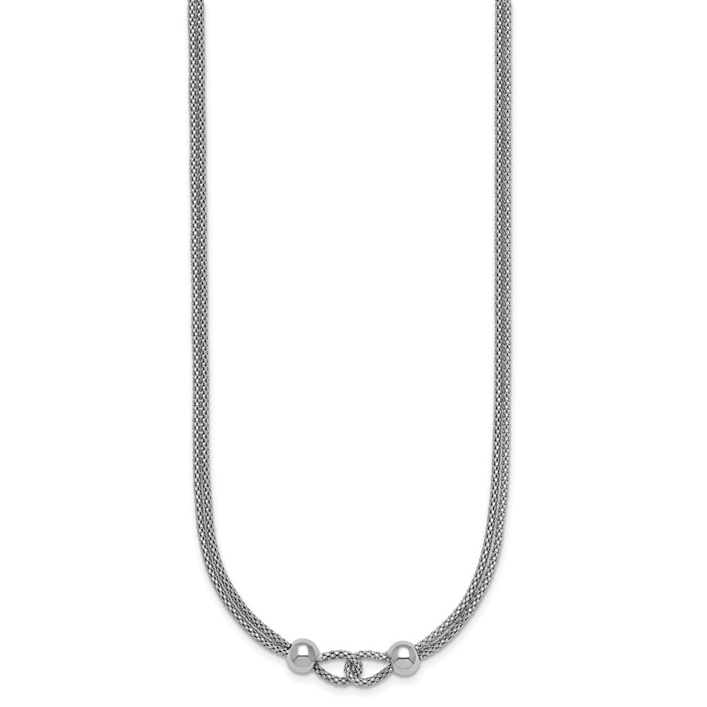 Sterling Silver Rhodium-plated  Beads Double Strand Mesh Necklace 16" w/ 2" Ext