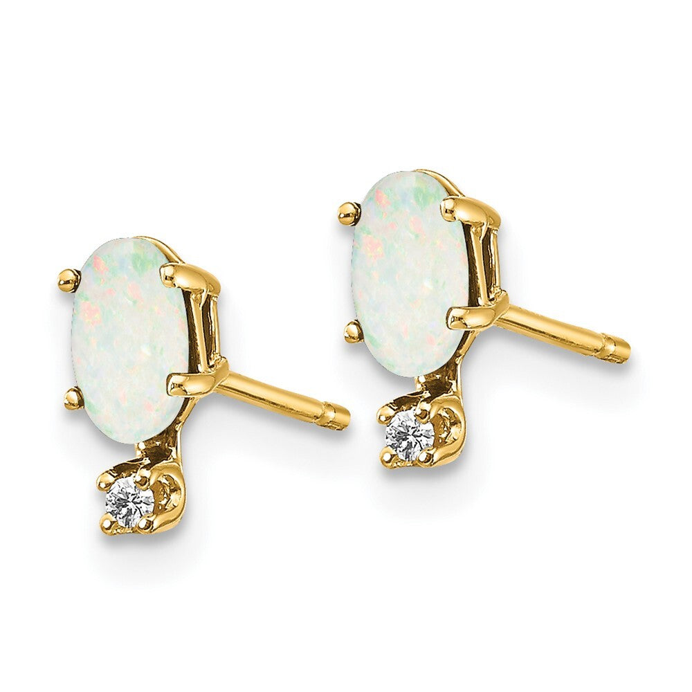 14k Yellow Gold Diamond & Opal Birthstone Stud Earrings Gift for Women