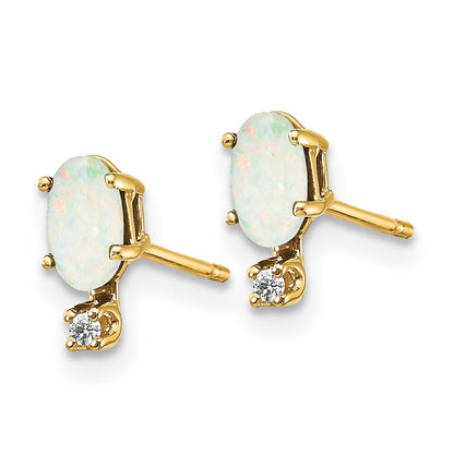 14k Yellow Gold Diamond & Opal Birthstone Stud Earrings Gift for Women