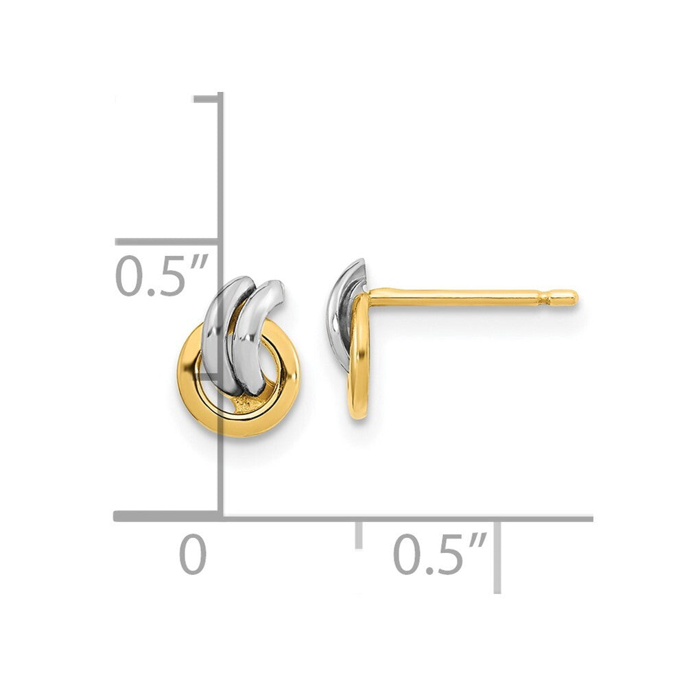 14k Yellow Gold Polished White Rhodium Open Circle Stud Earrings Gift for Women