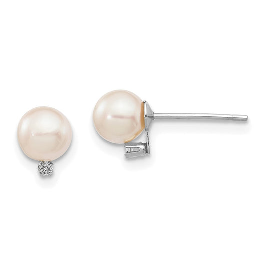 14k Gold 5-6mm Round Akoya Saltwater Akoya and .02 Carat Diamond Earrings