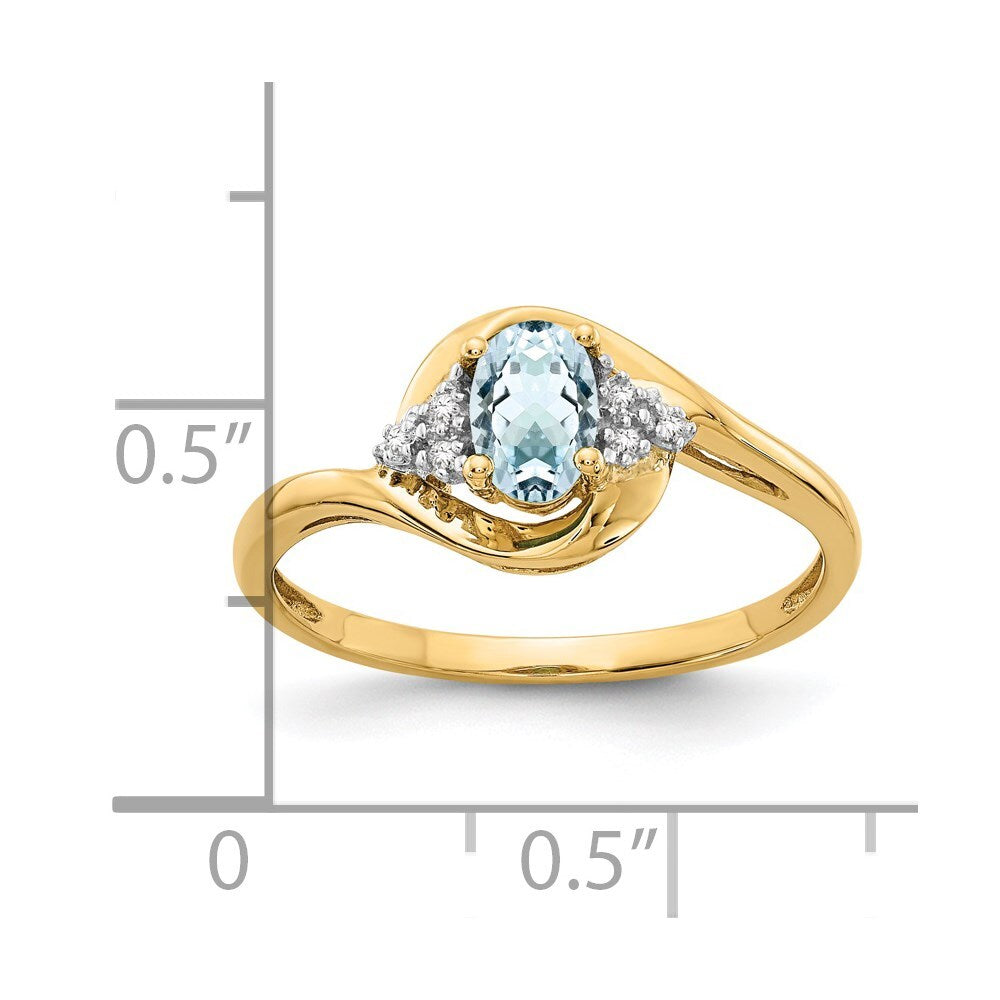 14K Yellow Gold Aquamarine and Diamond Ring