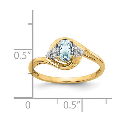 14K Yellow Gold Aquamarine and Diamond Ring