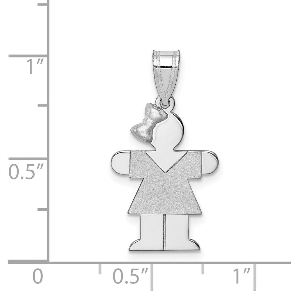 14k White Gold Small Girl Bow on Left Engravable Charm Pendant for Women