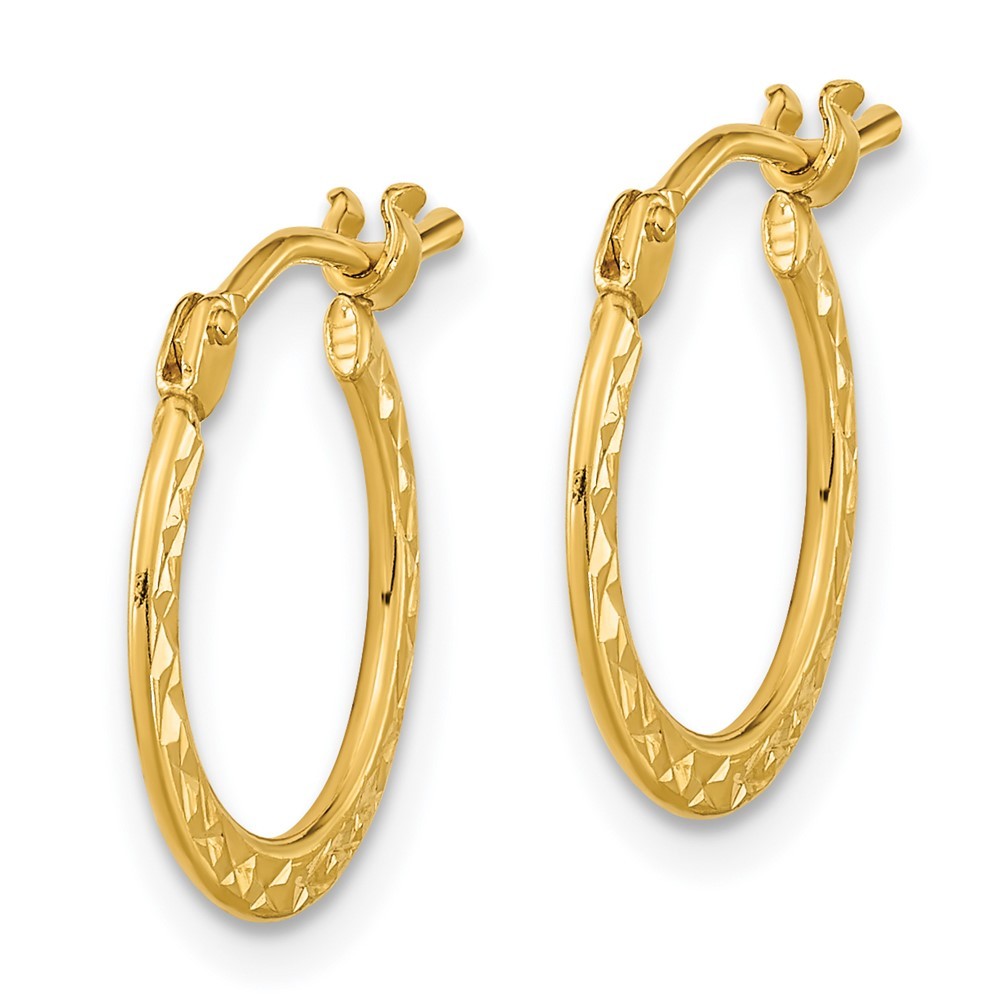14k Yellow Gold  Polished and Diamond-cut Hoop Earrings