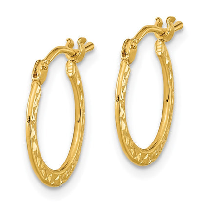 14k Yellow Gold  Polished and Diamond-cut Hoop Earrings