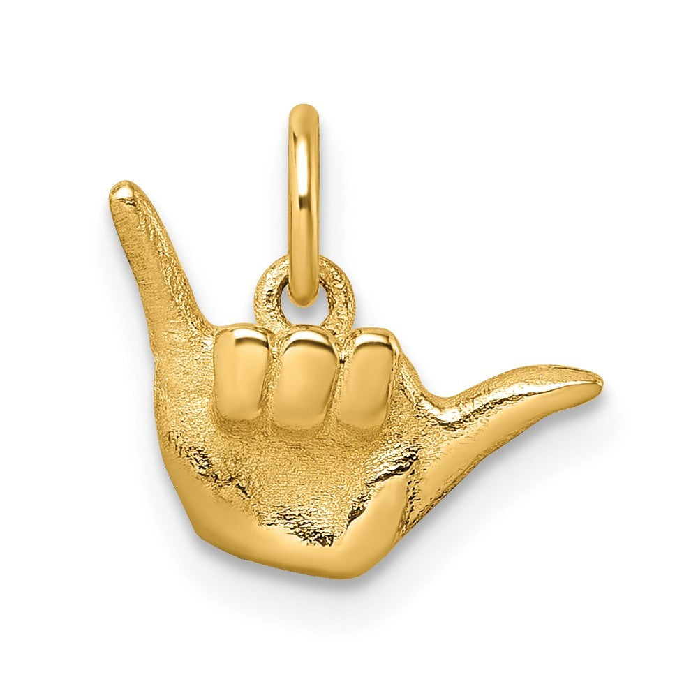 14k Yellow Gold Polished Shaka Hang Loose Hand Pendant