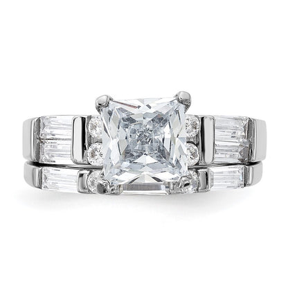 Sterling Silver Cubic Zirconia Engagement Ring Wedding BTwo Piece Set Size 8