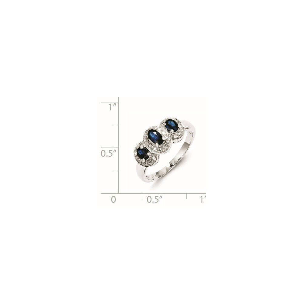 Sterling Silver Rhodium-plated Sapphire & Diamond Ring Size 7