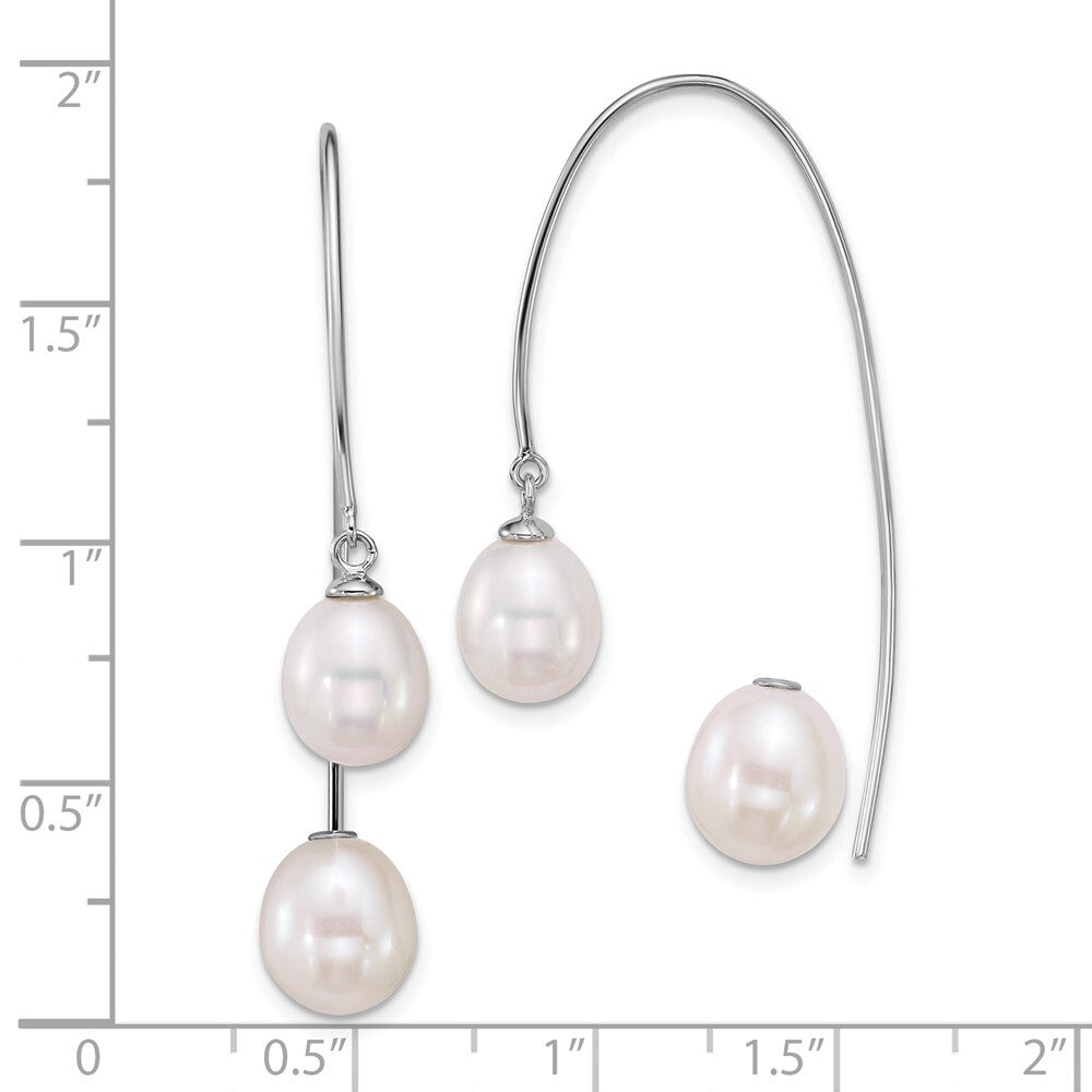 Sterling Silver White Teardrop Cultured Pearl Front & Back Threader Earrings
