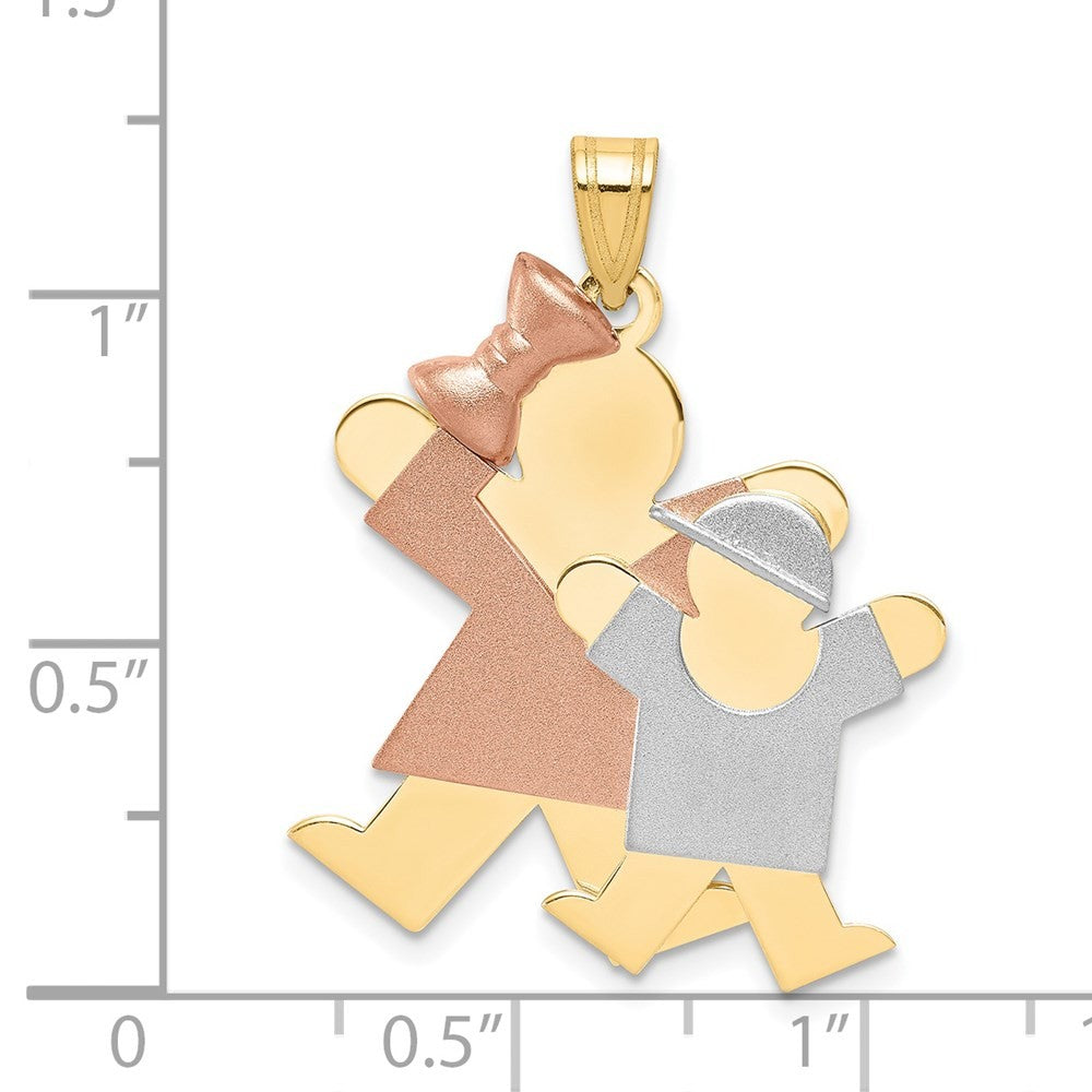 14k Tri-Color Gold Big Girl and Little Boy Engravable Charm