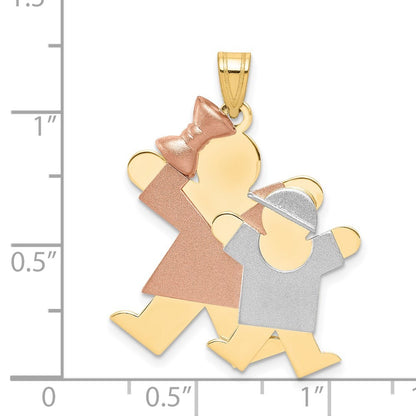 14k Tri-Color Gold Big Girl and Little Boy Engravable Charm