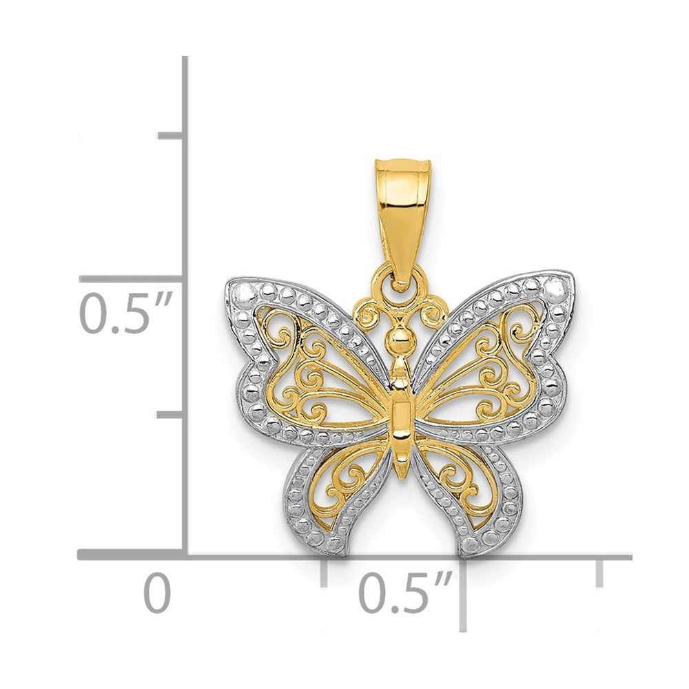 14k Yellow Gold and White Rhodium Butterfly Charm