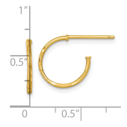 14k Yellow Gold Polished 1.2 x 14mm Diamond-cut Solid C-Hoop Earrings