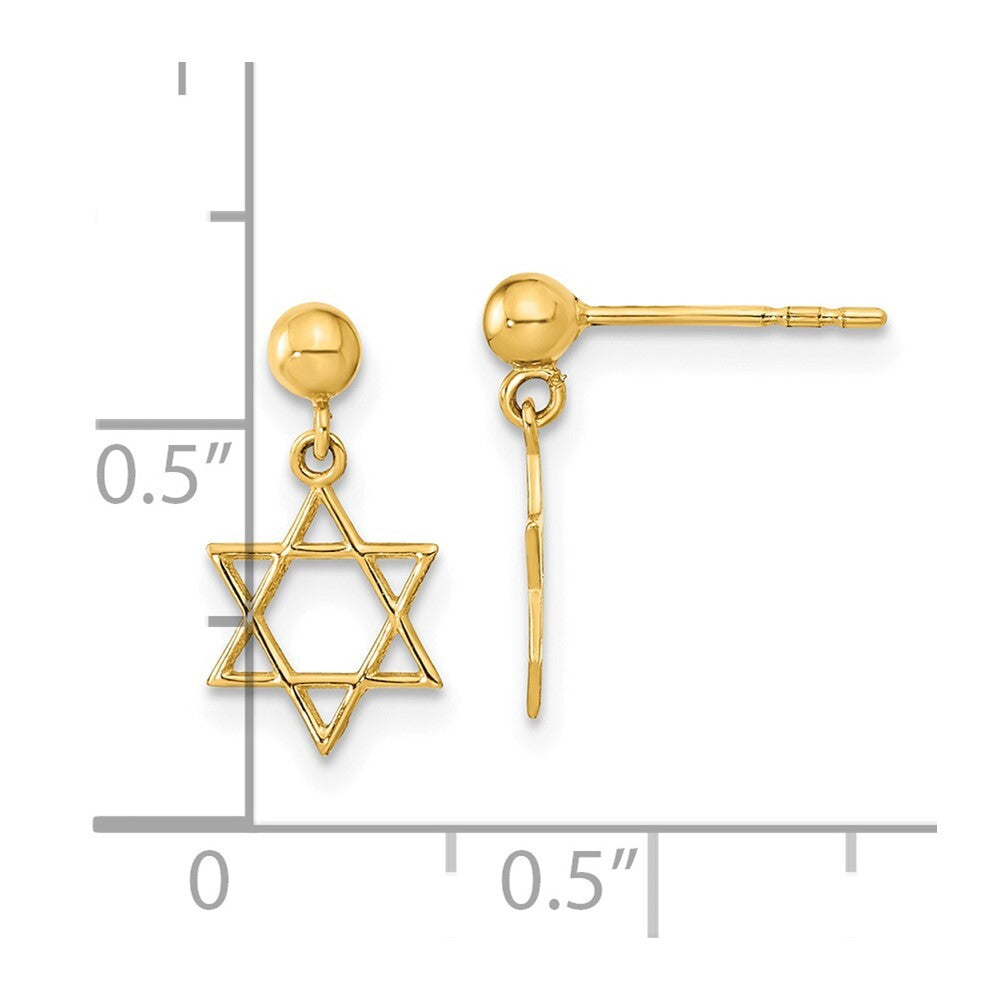 14k Yellow Gold Polished Star of David Dangle Earrings Gift for Women